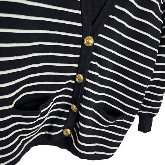 Vintage Valentino Striped Cardigan Gold Logo Buttons Wool Blend Size 46 Large - Picture 3 of 8